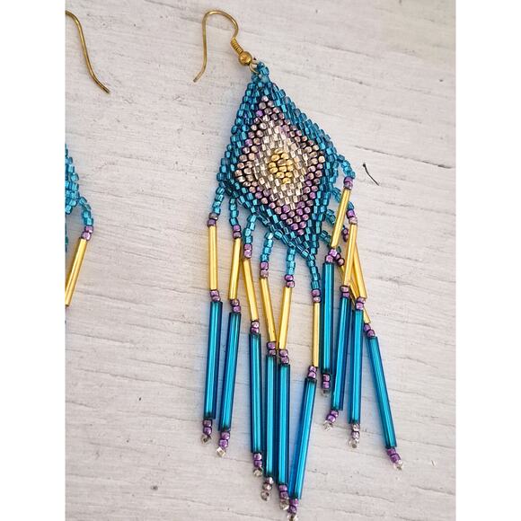 Vintage Artisan Large Chandelier Beaded Earrings - Picture 3 of 4